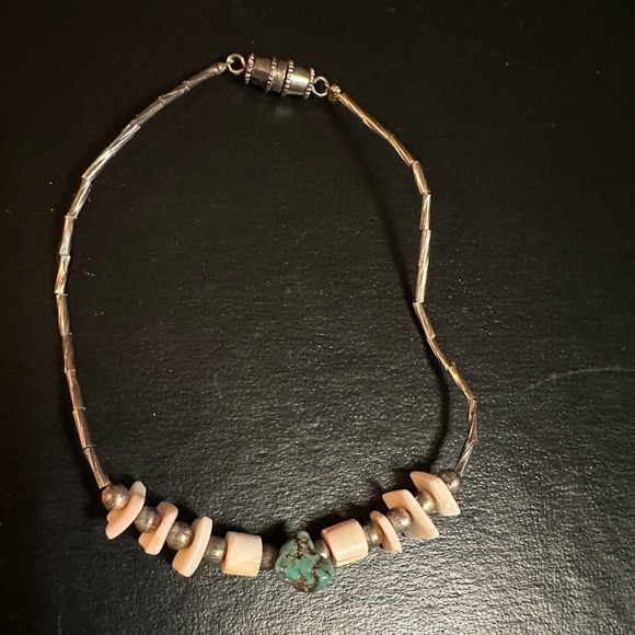 Vintage Silver, White Shell & Turquoise Bracelet - Picture 7 of 7